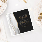 Serviette En Papier Géode Agate Gris Blanc Or Script Mariage foncé