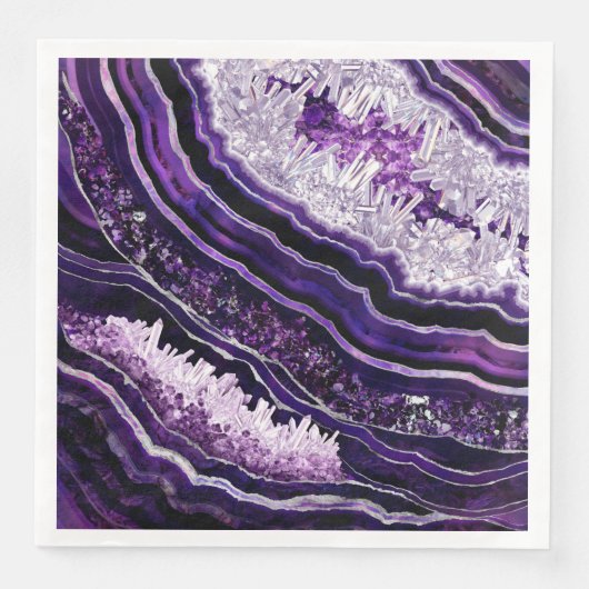 Serviette En Papier Géode Améthyste Violet et Art numérique Argent (Devant)
