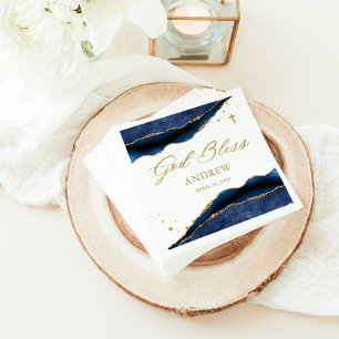 Serviette En Papier Géode bleu marine élégant avec croix dorée Baptê