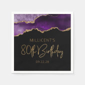Serviette En Papier Géode d'agate chic violet or 80e anniversaire (Devant)