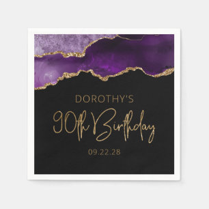 Serviette En Papier Géode d'agate chic violet or 90e anniversaire