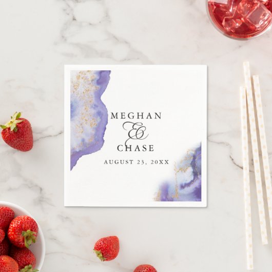 Serviette En Papier Géode d'aquarelle Améthyste moderne BarefootBride™ (En situation)