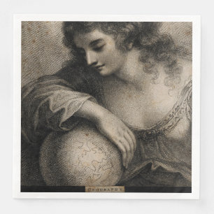 Serviette En Papier Géographie Portrait féminin Globe Engrave Vintag