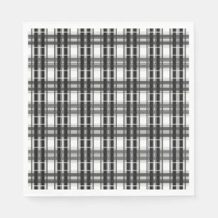 Serviette En Papier Géométrie Tartan motif noir et blanc à damiers
