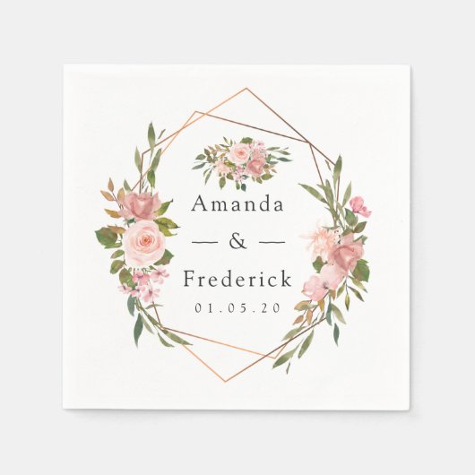 Serviette En Papier Géométrique Blush et Rose or Mariage Floral (Devant)
