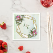 Serviette En Papier Géométrique - Cadre Parties scintillant Or & Bouqu (En situation)