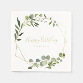 Serviette En Papier Géométrique Gold Green Calligraphie Joyeux anniver (Devant)