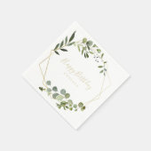 Serviette En Papier Géométrique Gold Green Calligraphie Joyeux anniver (Coin)