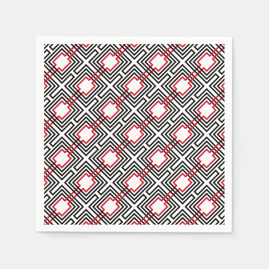 Serviette En Papier Géométrique rouge et blanc noir (Devant)