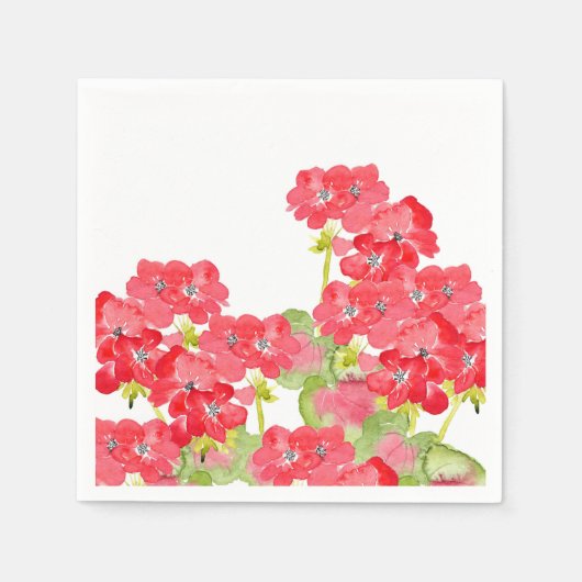 Serviette En Papier Geraniums d'aquarelles rouges (Devant)
