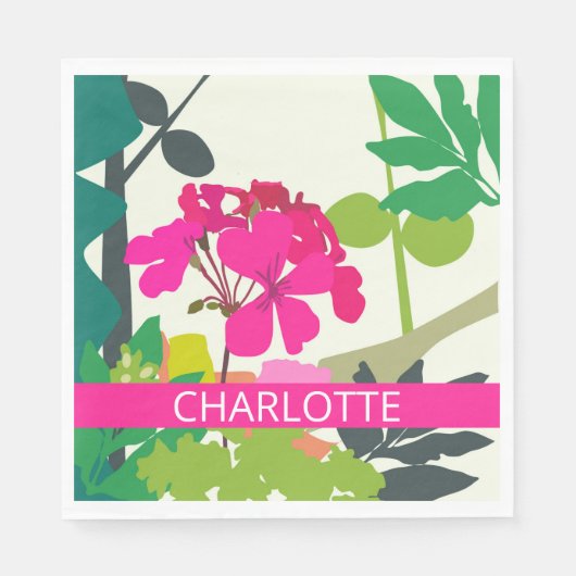 Serviette En Papier Geraniums en fleurs roses chaudes fleuriste Nom pe (Devant)