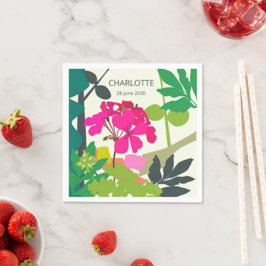 Serviette En Papier Geraniums fleuris Garden Party (En situation)