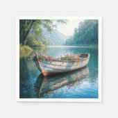 Serviette En Papier Geraniums Roses Dans Un Rowboat Rustique (Devant)
