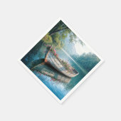 Serviette En Papier Geraniums Roses Dans Un Rowboat Rustique (Coin)