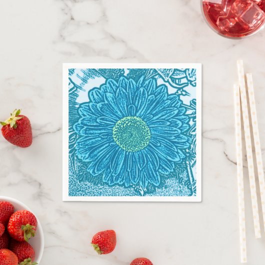 Serviette En Papier Gerbera Daisy Block Imprimer - bleu marine (En situation)