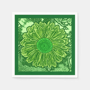 Serviette En Papier Gerbera Daisy Block Imprimer, Emerald & Lime Green