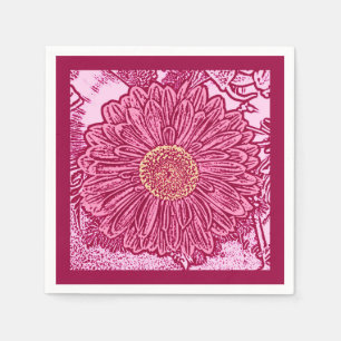 Serviette En Papier Gerbera Daisy Block Imprimer, Maroon & Pastel rose
