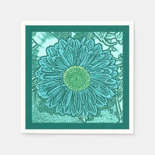 Serviette En Papier Gerbera Daisy Block Imprimer, Turquoise et Aqua