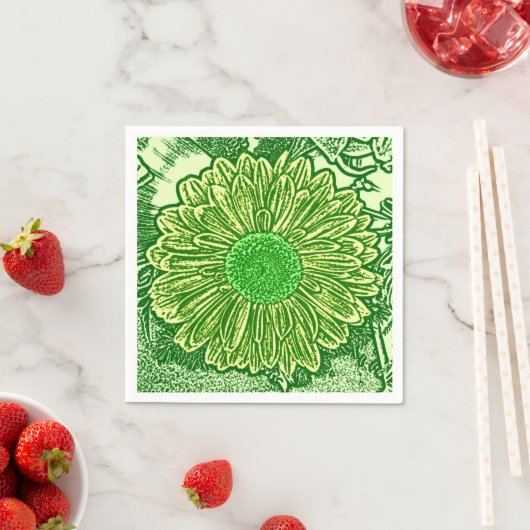 Serviette En Papier Gerbera Daisy Block Imprimer - vert citron (En situation)