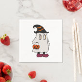 Serviette En Papier Ghost holding pumpkin and wearing witch hat (En situation)
