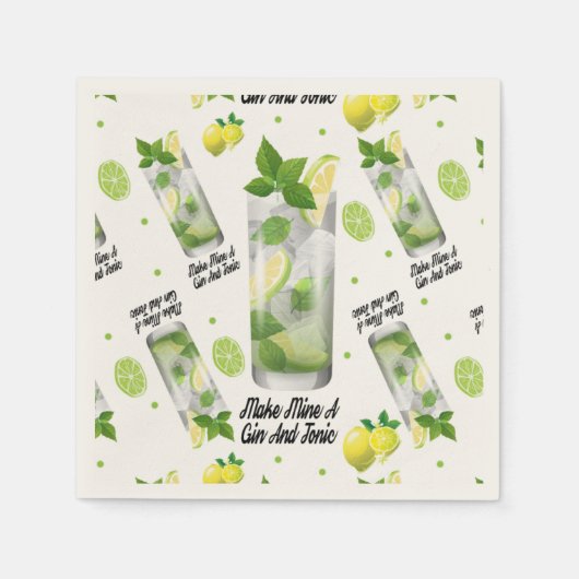 Serviette En Papier Gin Et Tonique, Papier À Cocktail Standard (Devant)