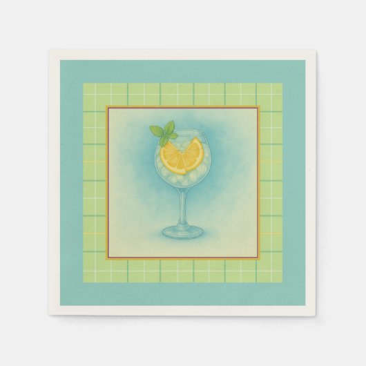 Serviette En Papier Gin & Tonic Cocktail Napkin – Mint Plaid (Devant)