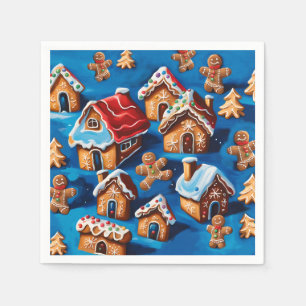 Serviette En Papier Gingembre de Noël Cookies Maisons Arbres Vacances