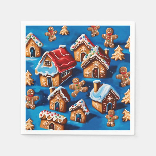Serviette En Papier Gingembre de Noël Cookies Maisons Arbres Vacances (Devant)