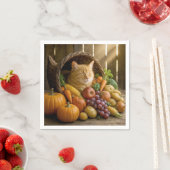 Serviette En Papier Ginger Cat In a Thanksgiving Cornucopia (En situation)