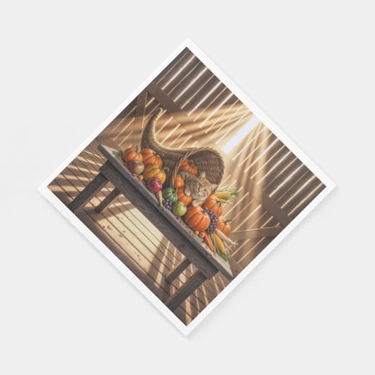 Serviette En Papier Ginger Cat In a Thanksgiving Cornucopia (Coin)