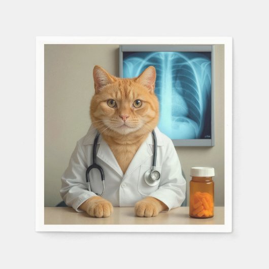 Serviette En Papier Ginger Cat Wearing a Doctor Lab Coat (Devant)
