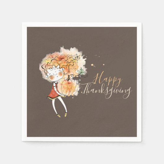 Serviette En Papier Ginger Girl avec Citrouille Thanksgiving (Devant)