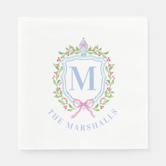 Serviette En Papier Ginger Jar & Christmas Berries Monogramme (Devant)