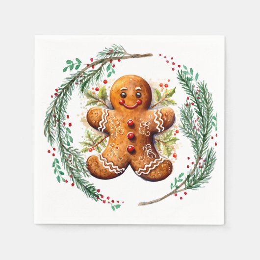 Serviette En Papier Gingerbread Cookie et Christmas Holly (Devant)
