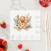 Serviette En Papier Gingerbread Man Greenery Foliage Christmas Napkin (En situation)