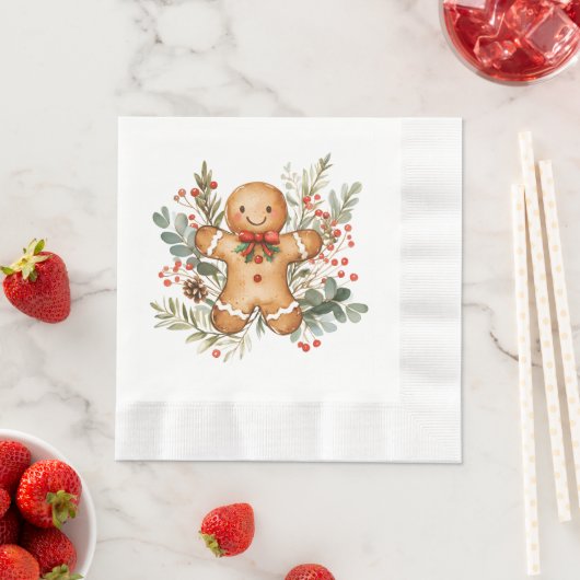 Serviette En Papier Gingerbread Man Greenery Foliage Christmas Napkin (En situation)