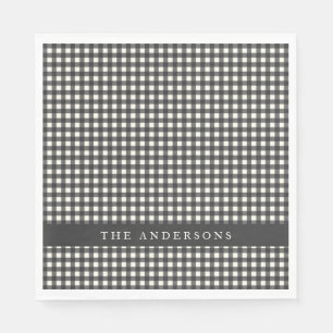 Serviette En Papier Gingham à carreaux noir et blanc personnalisé vint