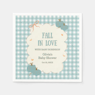 Serviette En Papier Gingham Bleu Automne Tombez Amoureux Baby Shower