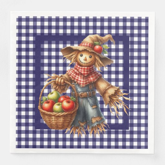 Serviette En Papier Gingham Bleu d'Automne  (Devant)