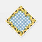 Serviette En Papier Gingham Bleu Rustique & Tournesols (Coin)