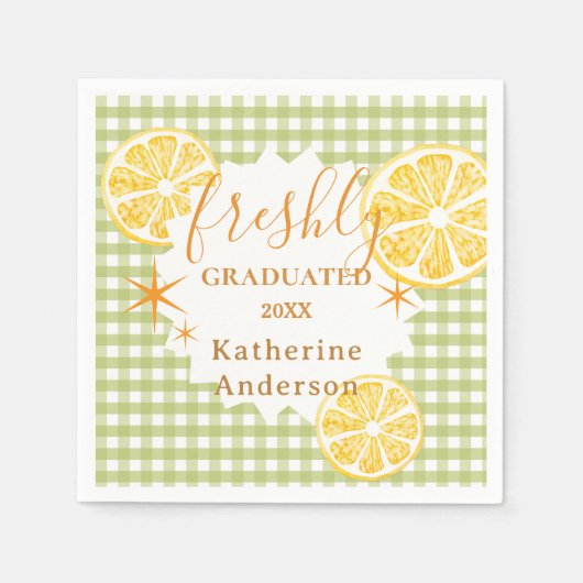 Serviette En Papier Gingham Citron Fraîchement Diplômé (Devant)