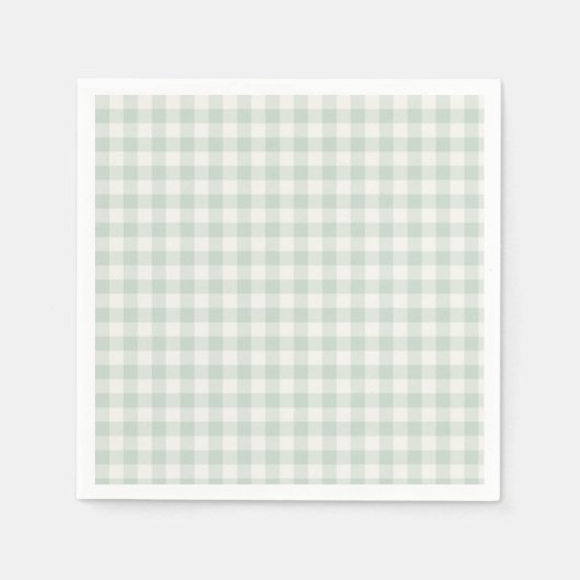Serviette En Papier Gingham Classique Printemps | Sauge Atténué (Devant)
