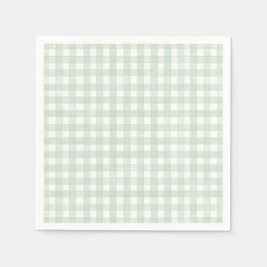 Serviette En Papier Gingham Classique Vert Sauge (Devant)