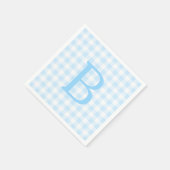 Serviette En Papier Gingham Monogrammé Bleu Pastel et Blanc (Coin)
