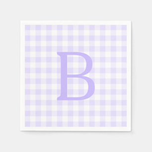 Serviette En Papier Gingham Monogrammé Lavande et Blanc Pastel