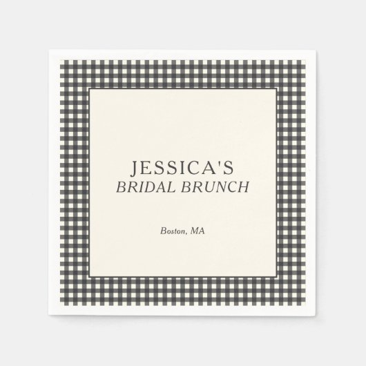 Serviette En Papier Gingham Noir Blanc Mariage sur mesure (Devant)