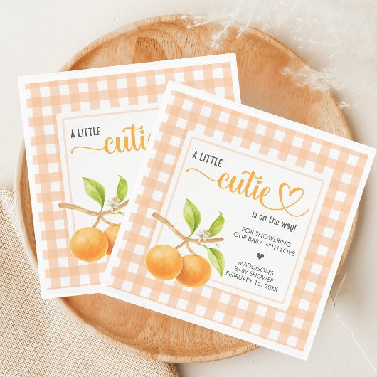 Serviette En Papier Gingham Orange Baby Shower
