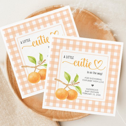 Serviette En Papier Gingham Orange Baby Shower