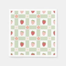 Gingham Pastel Vert Fraise 1er Anniversaire