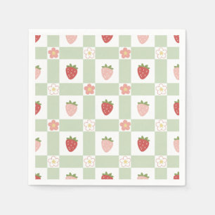 Serviette En Papier Gingham Pastel Vert Fraise 1er Anniversaire